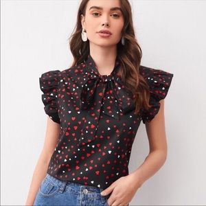 Tie-neck Heart print top